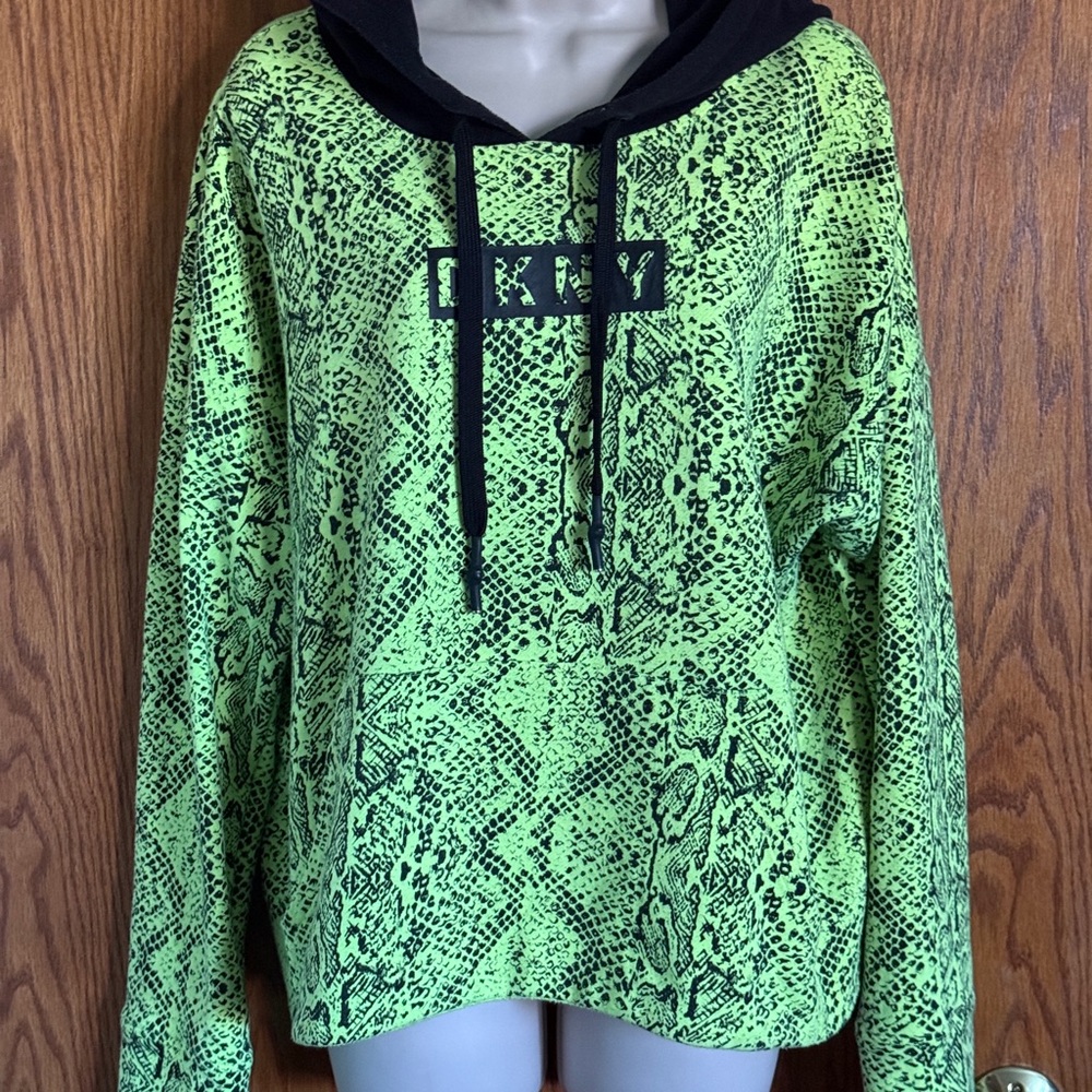 DKNY Sport Neon Snakeskin Print Activewear Hoodie Long Sleeves Women's Size XL